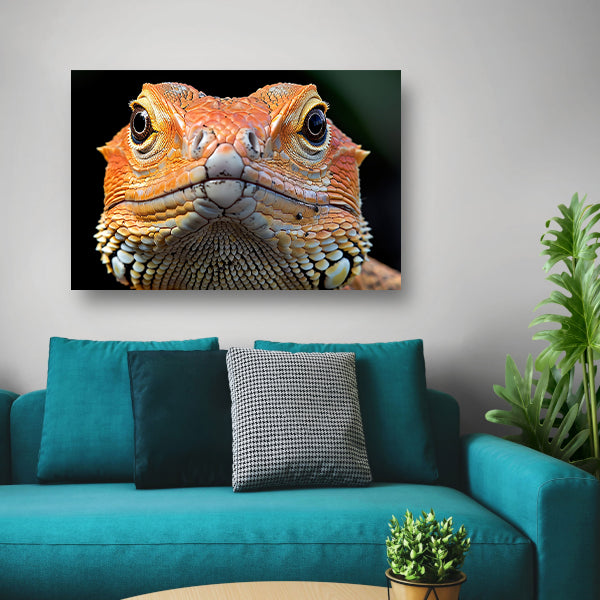Intrigerende reptielenblik. canvas met baklijst