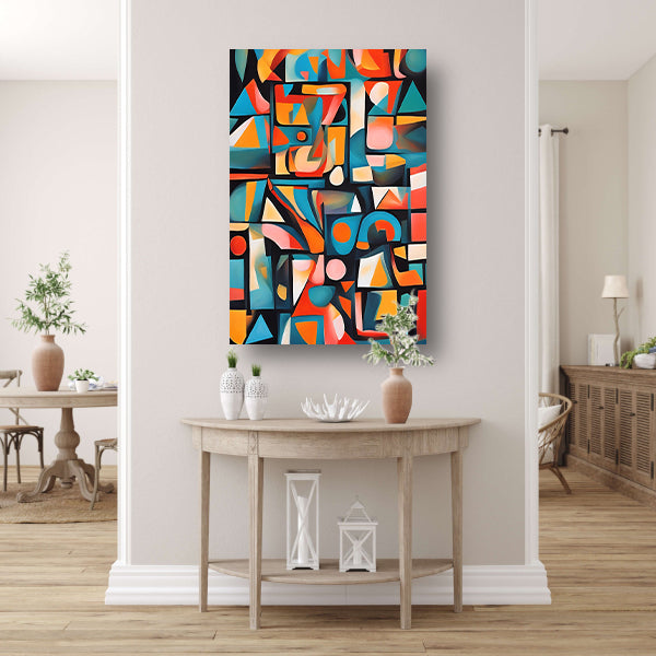 Kleurrijke abstracte kubistische patronen canvas met baklijst