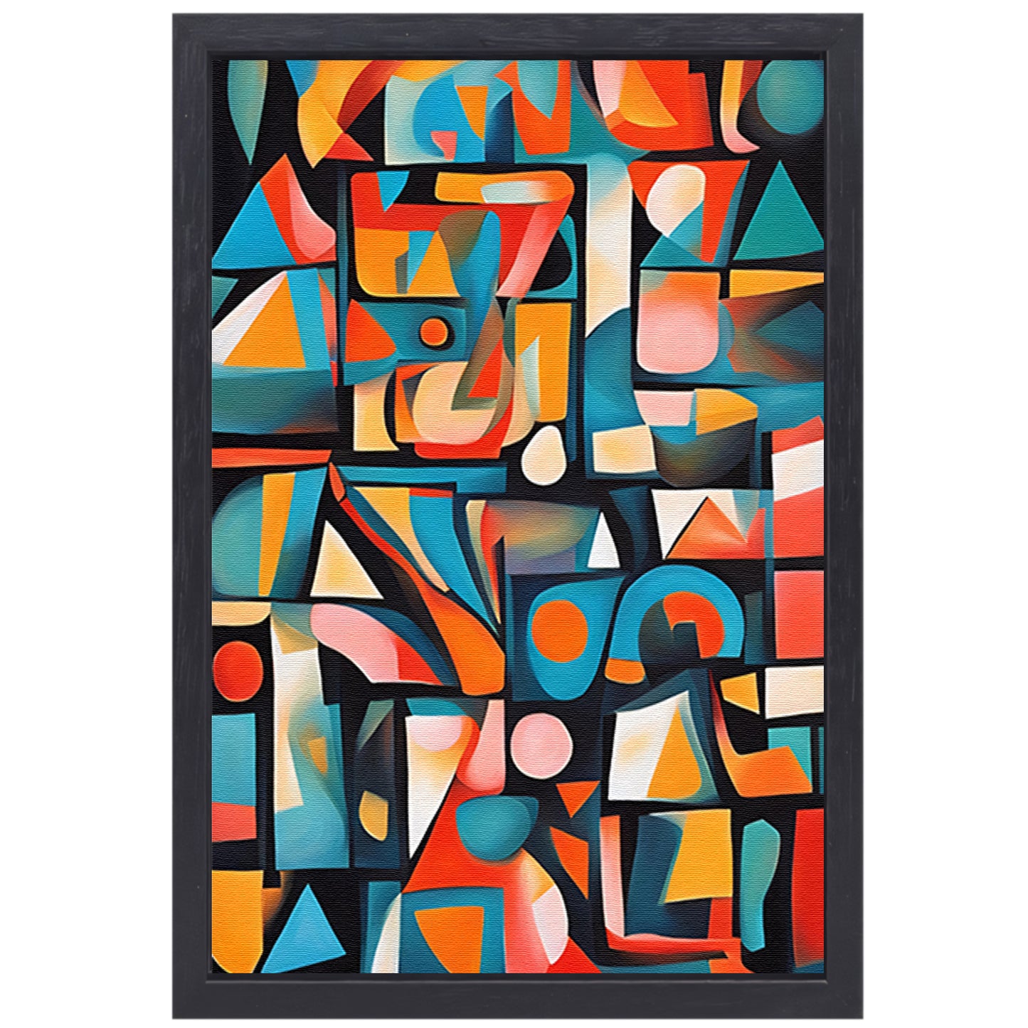 Kleurrijke abstracte kubistische patronen canvas met baklijst