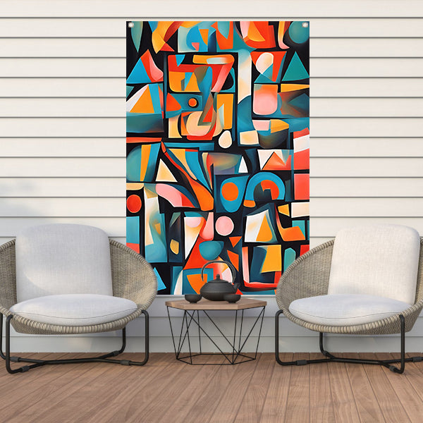 Kleurrijke abstracte kubistische patronen tuinposter