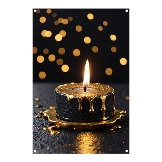 Elegante Zwarte Kaars met Gouden Glitters tuinposter