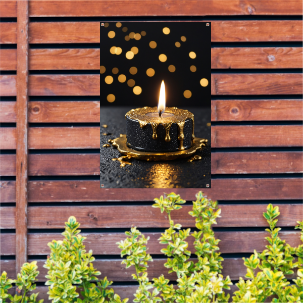 Elegante Zwarte Kaars met Gouden Glitters tuinposter