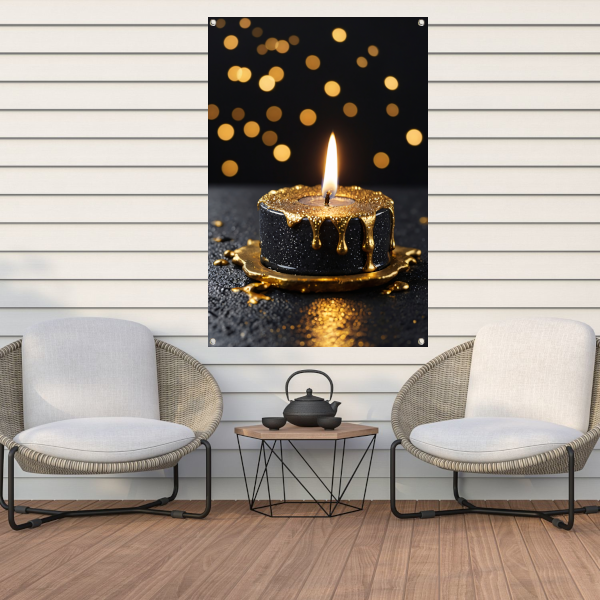 Elegante Zwarte Kaars met Gouden Glitters tuinposter