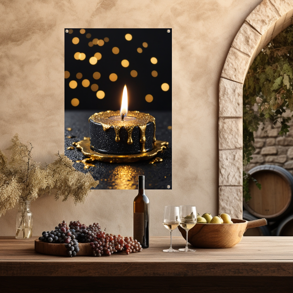 Elegante Zwarte Kaars met Gouden Glitters tuinposter