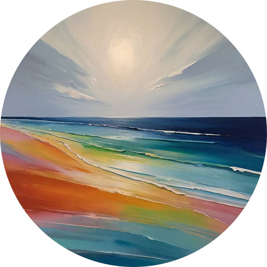 Kleurrijke Abstractie van een Zonsondergang Strand aluminium muurcirkel