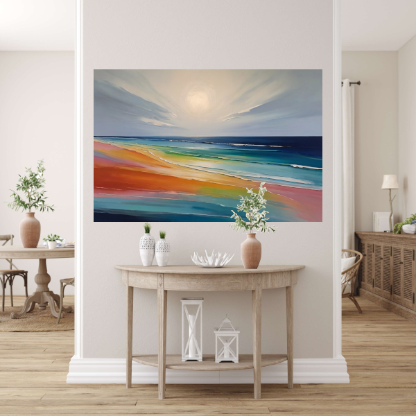 Kleurrijke Abstractie van een Zonsondergang Strand canvas