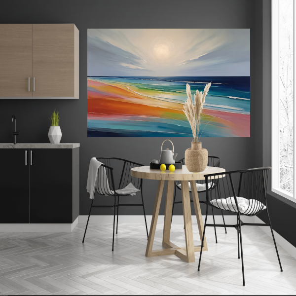 Kleurrijke Abstractie van een Zonsondergang Strand canvas