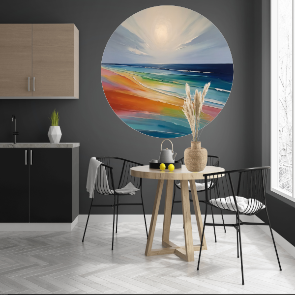 Kleurrijke Abstractie van een Zonsondergang Strand forex muurcirkel