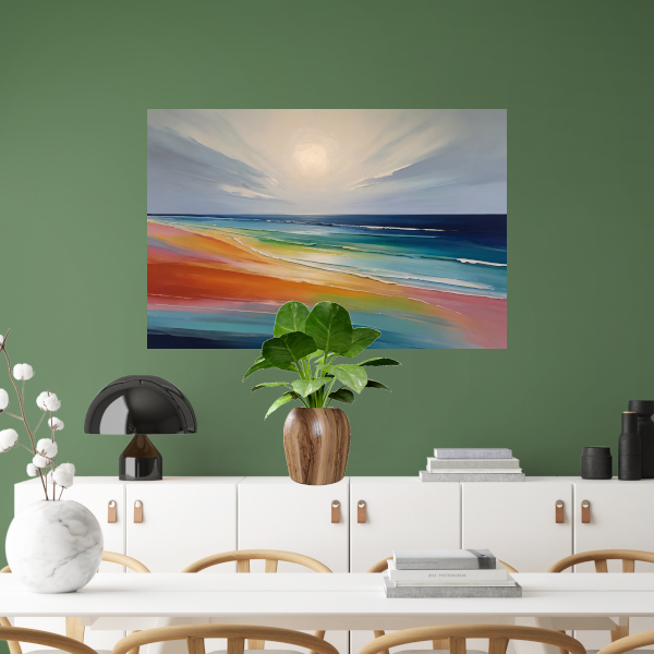 Kleurrijke Abstractie van een Zonsondergang Strand poster
