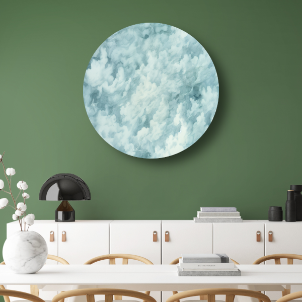 Schilderij van wolken in abstracte stijl aluminium muurcirkel
