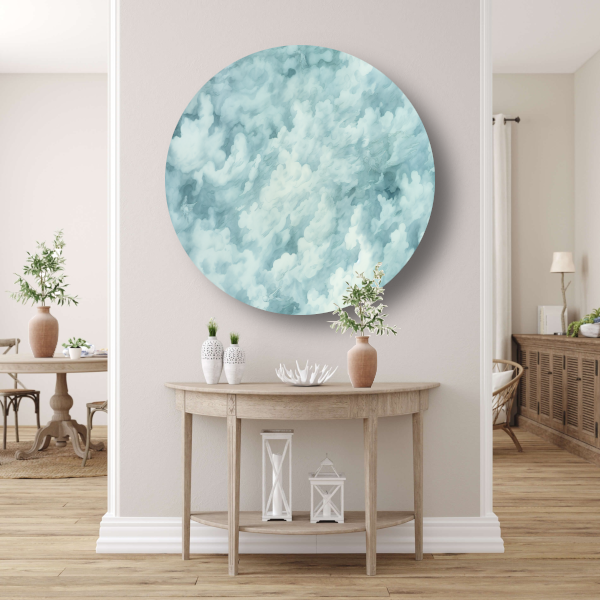 Schilderij van wolken in abstracte stijl aluminium muurcirkel