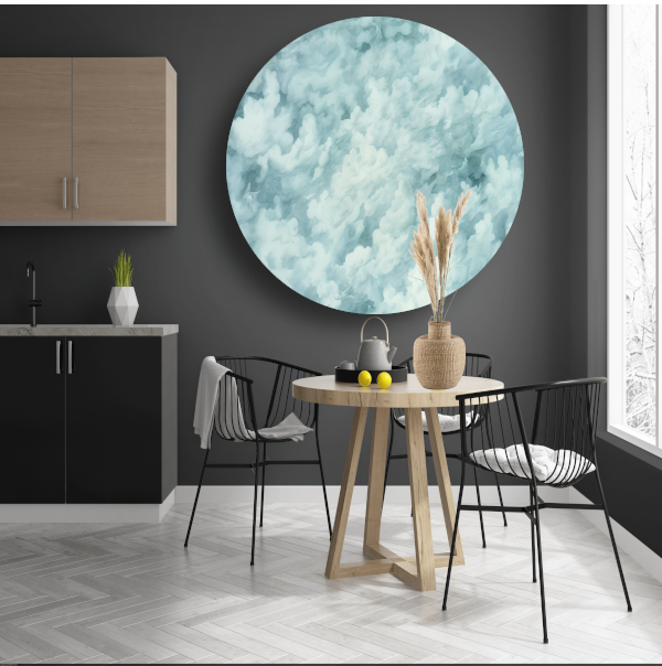 Schilderij van wolken in abstracte stijl aluminium muurcirkel