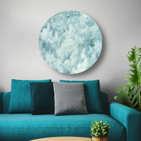 Schilderij van wolken in abstracte stijl aluminium muurcirkel