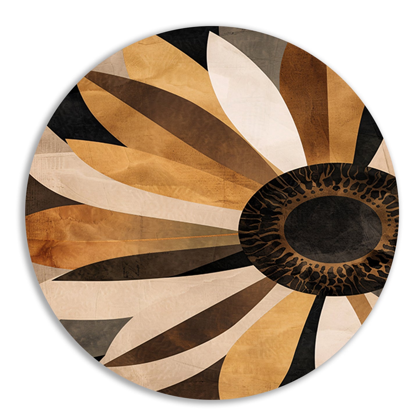 Sepia Zonnebloem Abstract Art Deco Design forex muurcirkel
