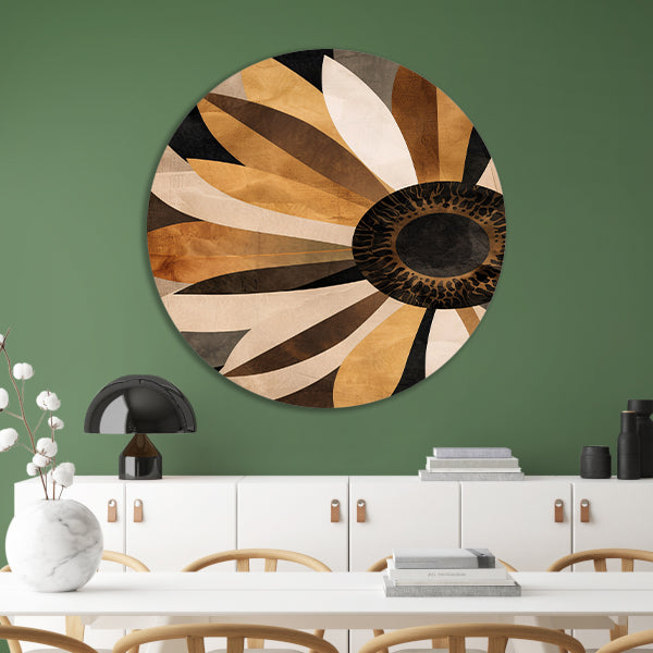 Sepia Zonnebloem Abstract Art Deco Design forex muurcirkel