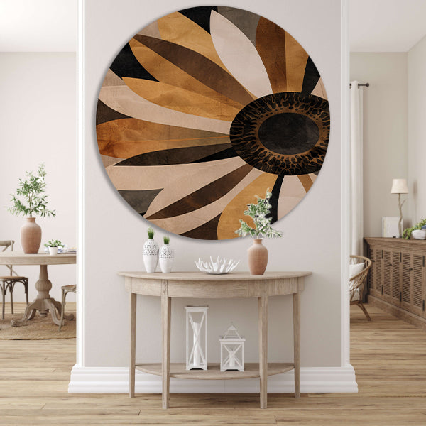 Sepia Zonnebloem Abstract Art Deco Design forex muurcirkel