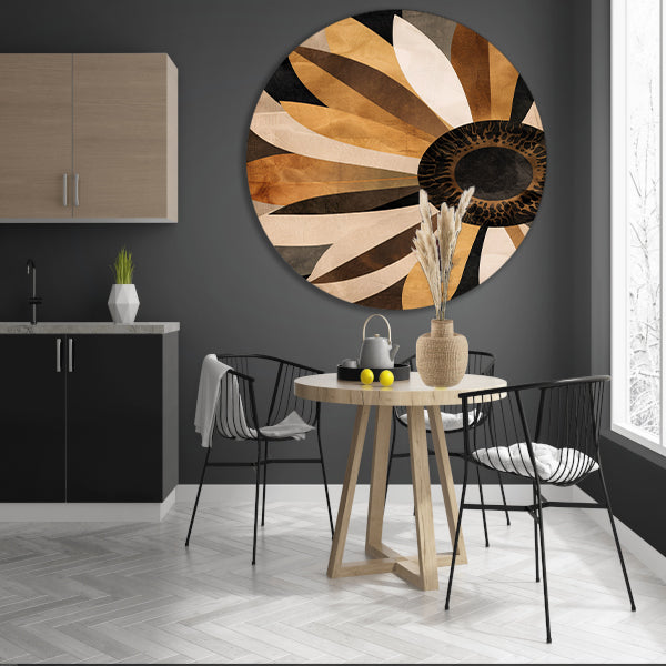 Sepia Zonnebloem Abstract Art Deco Design forex muurcirkel