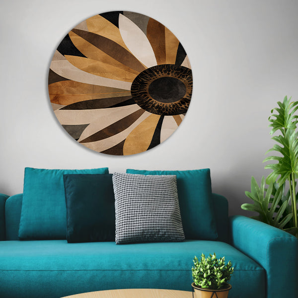 Sepia Zonnebloem Abstract Art Deco Design forex muurcirkel