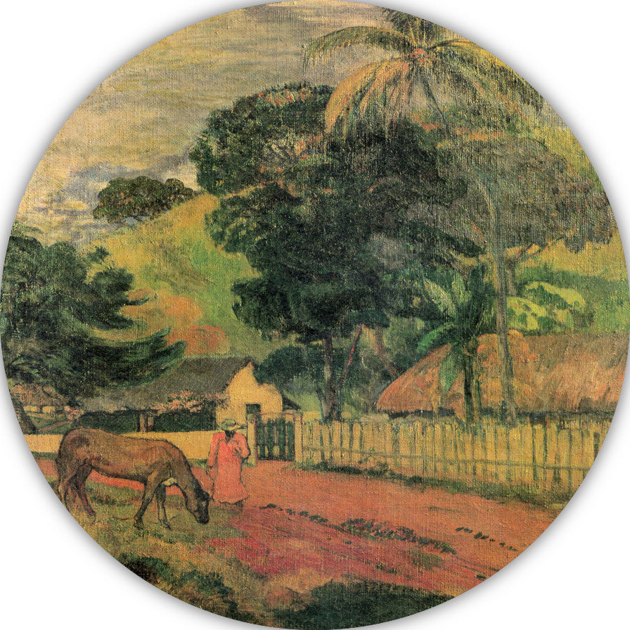 Landschap, Paard op de weg - Paul Gauguin aluminium muurcirkel