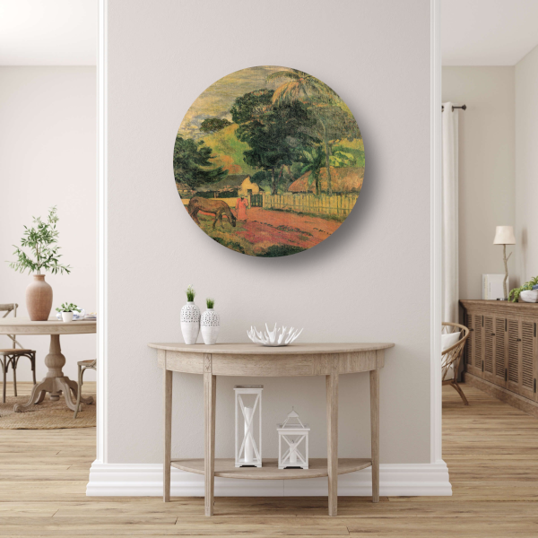 Landschap, Paard op de weg - Paul Gauguin aluminium muurcirkel