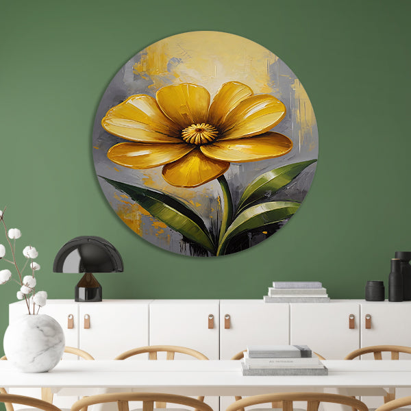 Impressionistische Gele Bloem op Moderne Achtergrond aluminium muurcirkel