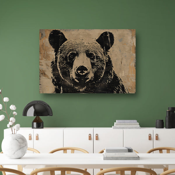 Monochrome beer met grafische lijnen canvas