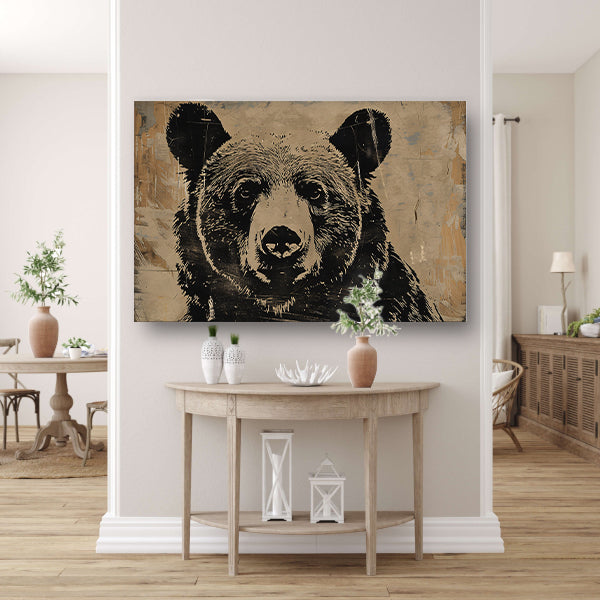Monochrome beer met grafische lijnen canvas