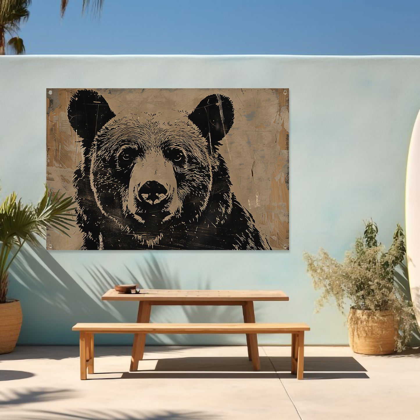 Monochrome beer met grafische lijnen tuinposter