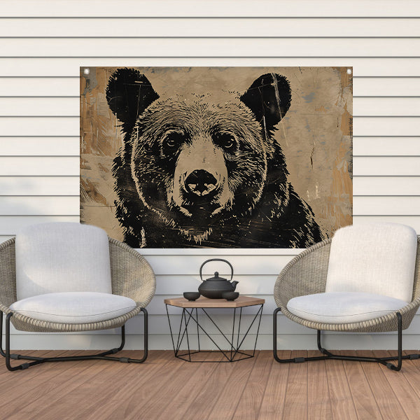 Monochrome beer met grafische lijnen tuinposter
