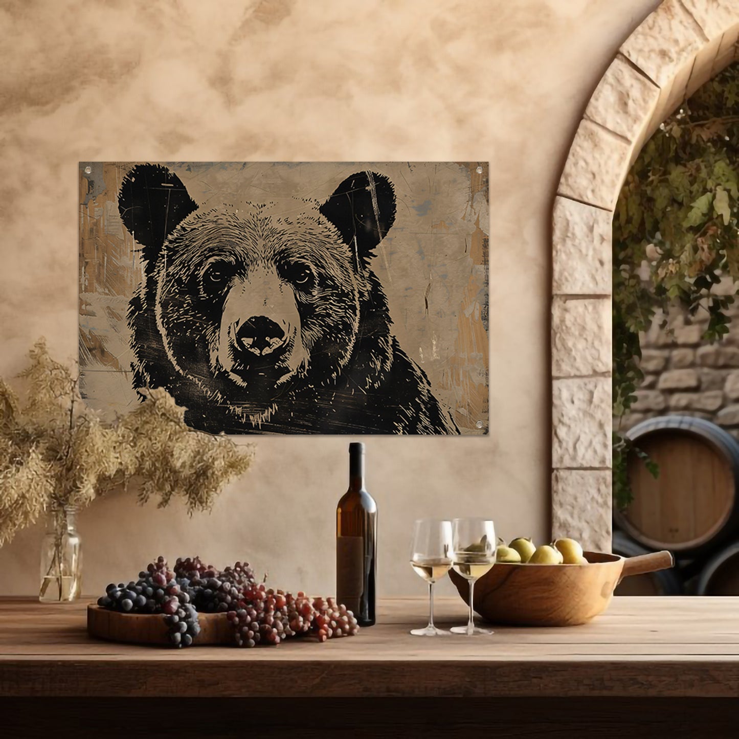 Monochrome beer met grafische lijnen tuinposter