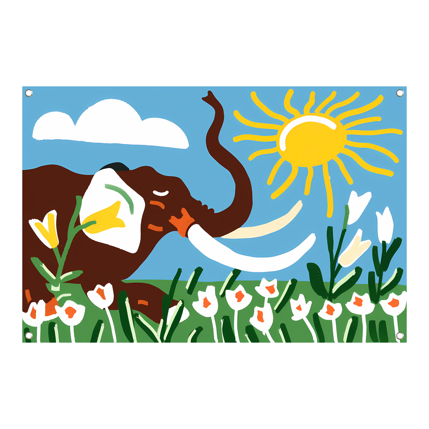 Vrolijke olifant onder een heldere zon tuinposter
