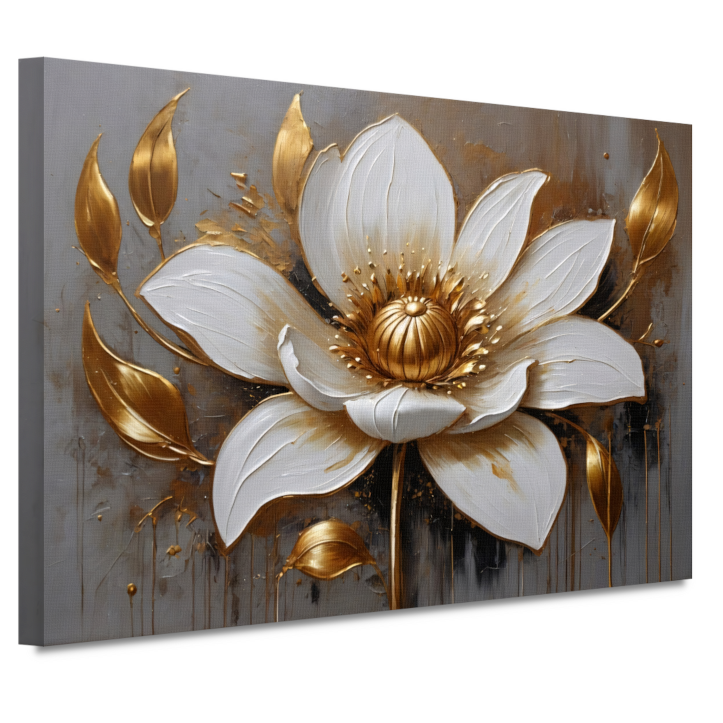 Elegante Witte Bloem met Gouden Accenten canvas
