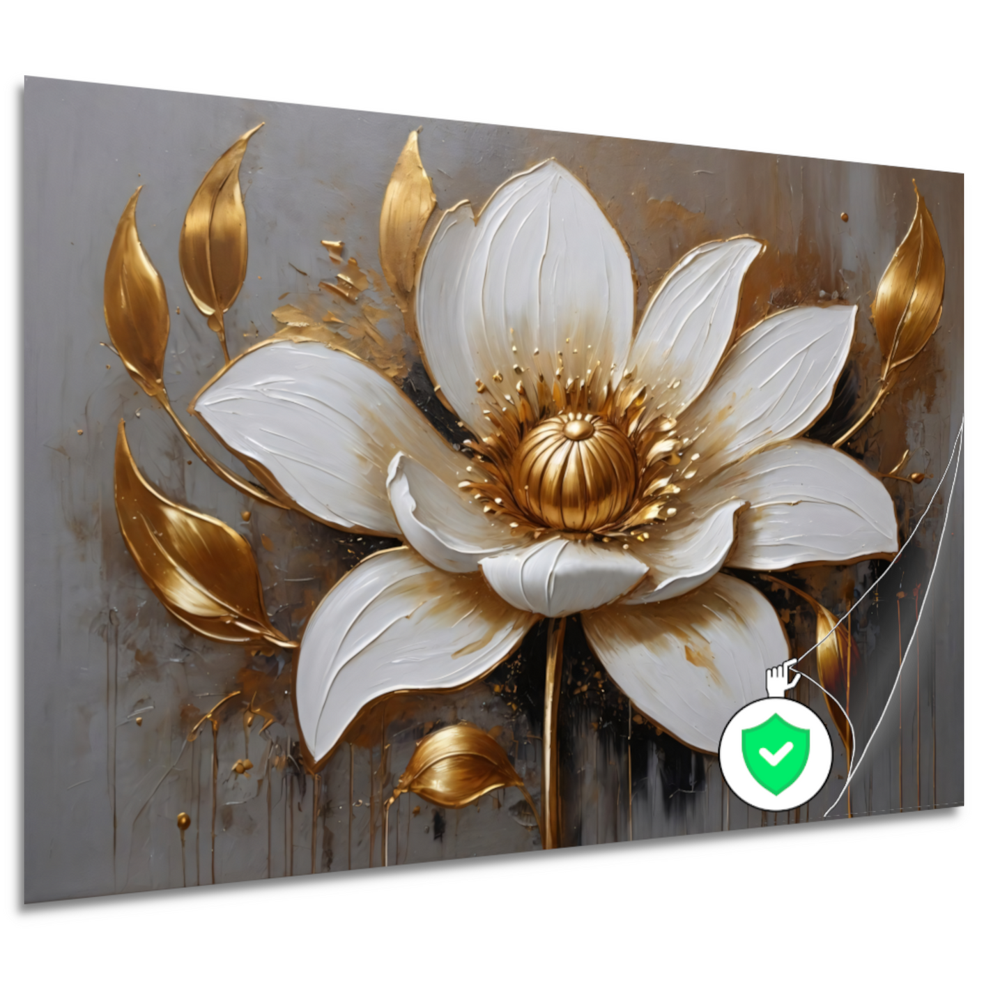 Elegante Witte Bloem met Gouden Accenten poster