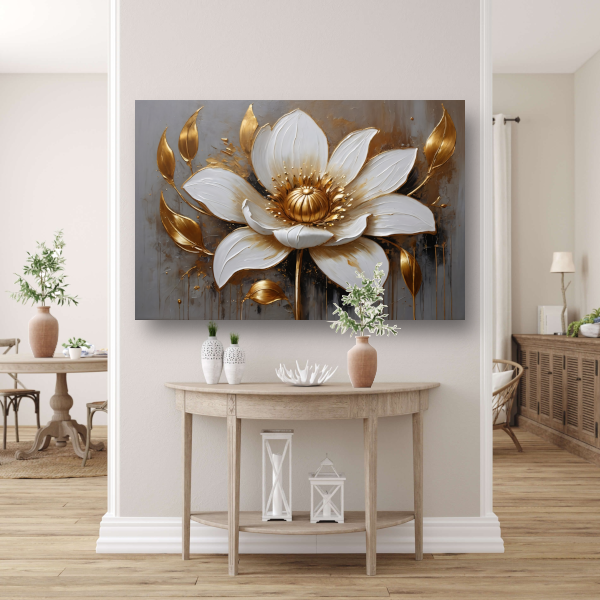 Elegante Witte Bloem met Gouden Accenten poster