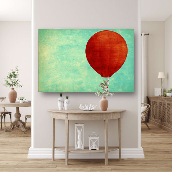 Minimalistische luchtballon tegen een gekleurde achtergrond poster