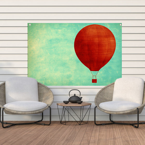 Minimalistische luchtballon tegen een gekleurde achtergrond tuinposter