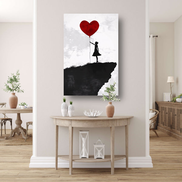 Meisje met Rode Ballon op Klif poster