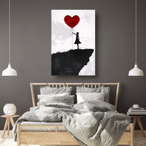 Meisje met Rode Ballon op Klif poster
