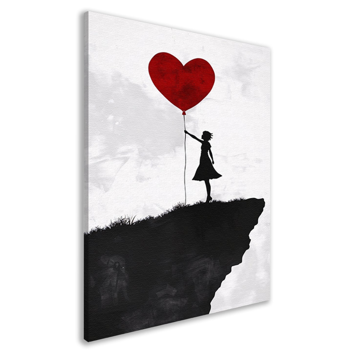 Meisje met Rode Ballon op Klif canvas