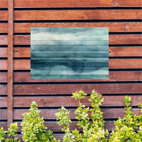 Aquarel landschap met blauwe lucht en witte wolken tuinposter