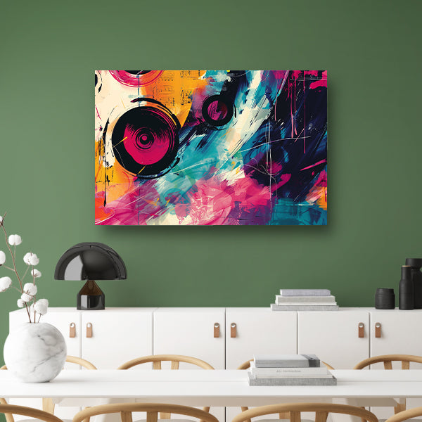 Abstracte kleurrijke compositie met muzikale elementencanvas