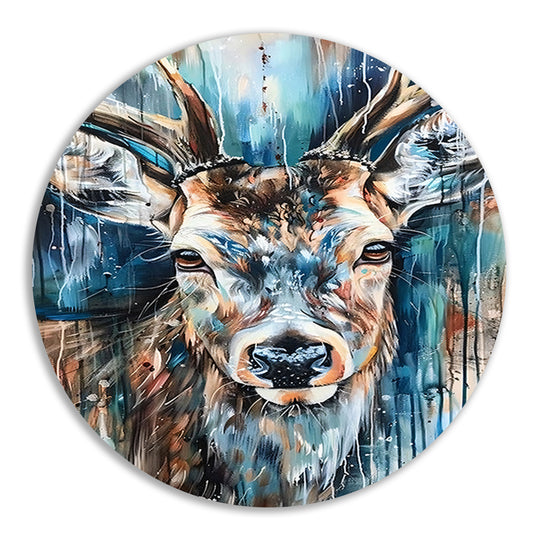 Kleurrijk abstract schilderij van een hert aluminium muurcirkel