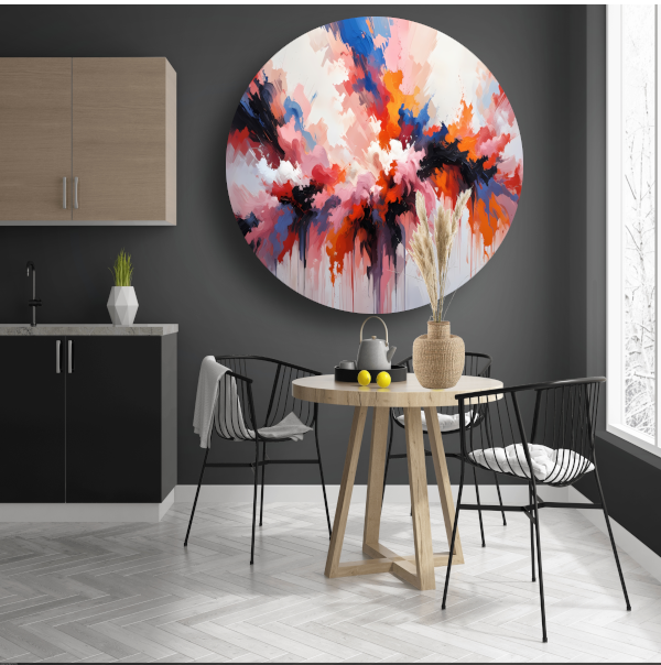 Explosie van Kleur in Moderne Abstractie aluminium muurcirkel