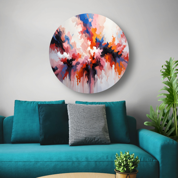 Explosie van Kleur in Moderne Abstractie aluminium muurcirkel