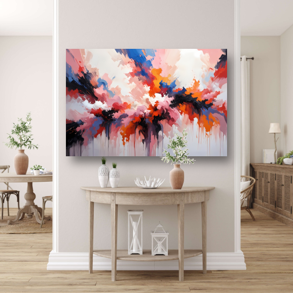 Explosie van Kleur in Moderne Abstractie canvas met baklijst