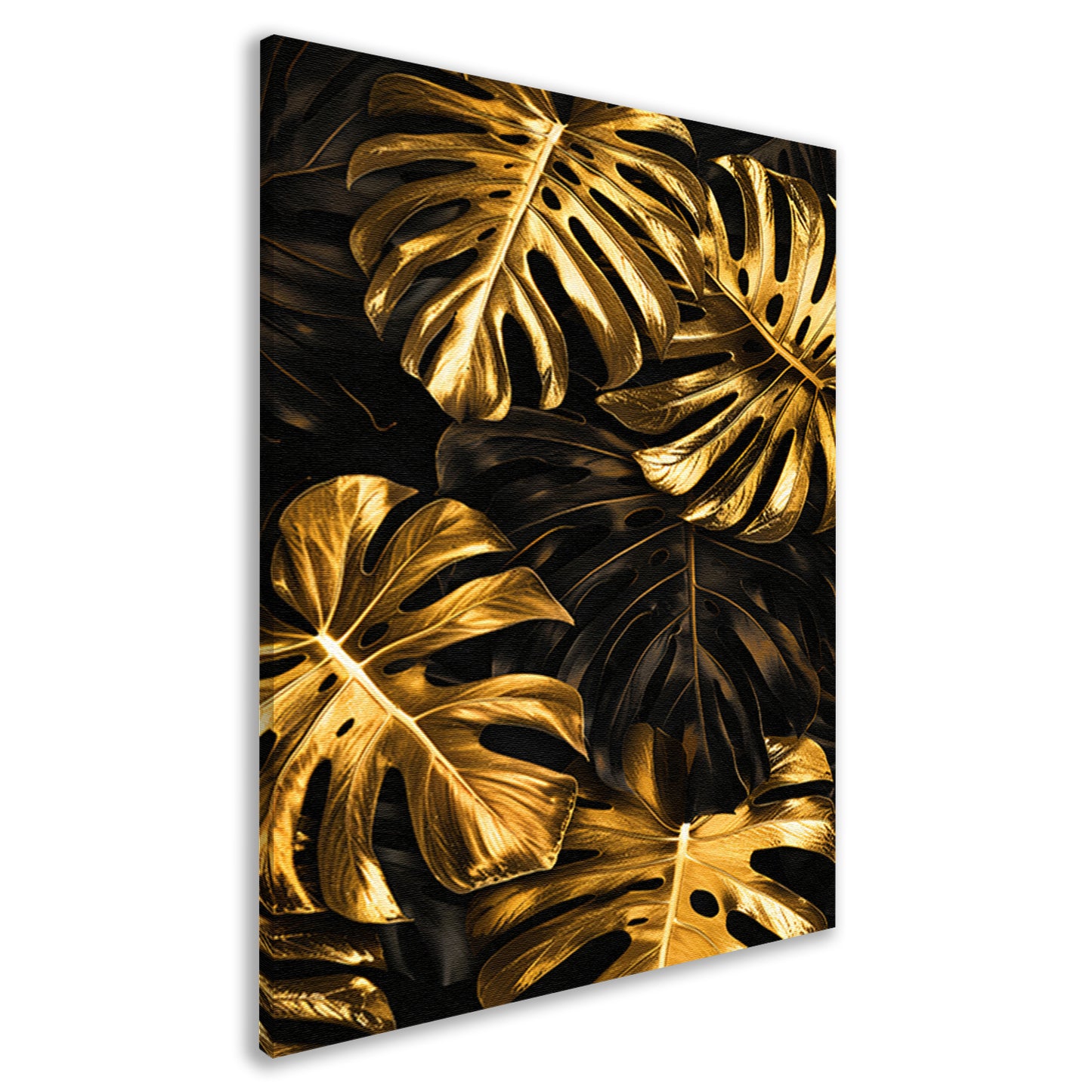 Luxe Gouden Monstera Bladeren op Zwart canvas