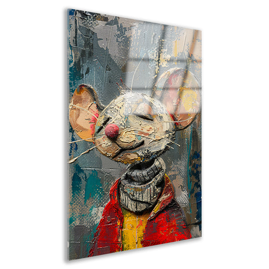 Schilderij van een gelukzalige muis in een rode trui acrylglas