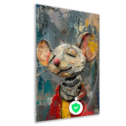Schilderij van een gelukzalige muis in een rode trui poster