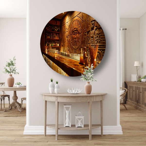 Muur met abstract epressionistisch schilderij aluminium muurcirkel