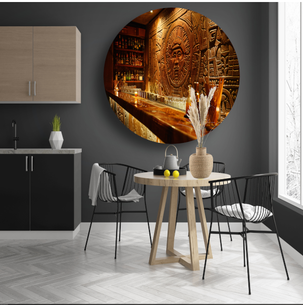 Muur met abstract epressionistisch schilderij aluminium muurcirkel